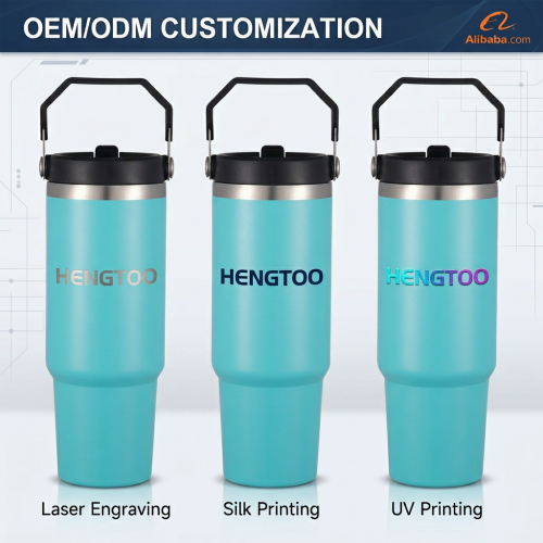 Wholesale Custom Logo 30oz Tumbler with Handle Powder Coated Stainless Steel Insulated Flask for Gifts