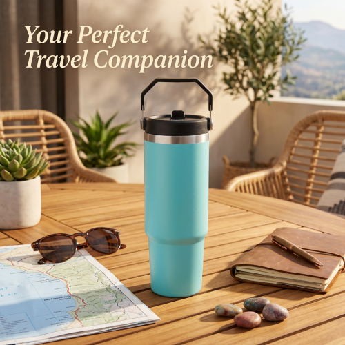 Wholesale Custom Logo 30oz Tumbler with Handle Powder Coated Stainless Steel Insulated Flask for Gifts