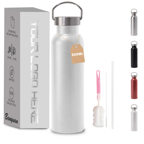 Custom Logo Double Wall Small Mouth Drink Bottle 500ml/750ml Insulated Tumbler Stainless Steel Sport Water Bottle with Handle
