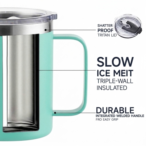 12oz Vacuum Insulated Stainless Steel Coffee Mug with Handle and Lid for Car Travel Office