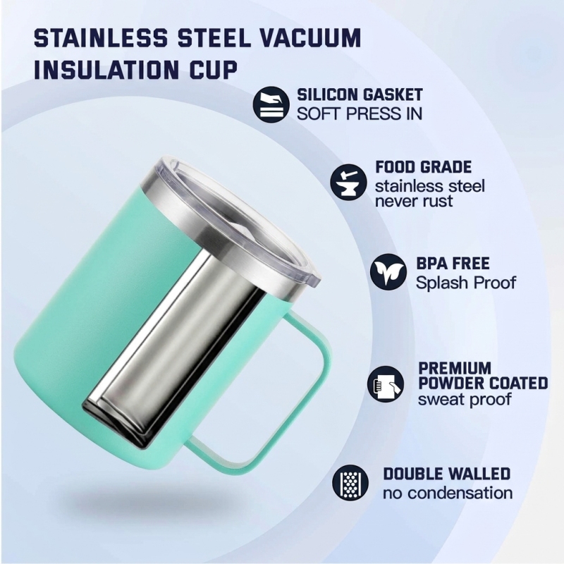 12oz Vacuum Insulated Stainless Steel Coffee Mug with Handle and Lid for Car Travel Office