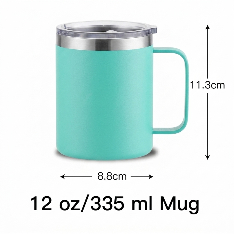 12oz Vacuum Insulated Stainless Steel Coffee Mug with Handle and Lid for Car Travel Office
