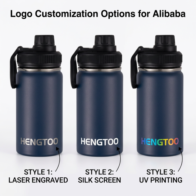 Custom Logo Stainless Steel Insulated Sports Water Bottle 12oz Wide Mouth Vacuum Flask Cleaning Brush Hot Water Safe for Hiking