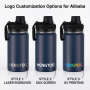 Custom Logo Stainless Steel Insulated Sports Water Bottle 12oz Wide Mouth Vacuum Flask Cleaning Brush Hot Water Safe for Hiking