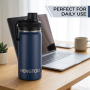 Custom Logo Stainless Steel Insulated Sports Water Bottle 12oz Wide Mouth Vacuum Flask Cleaning Brush Hot Water Safe for Hiking