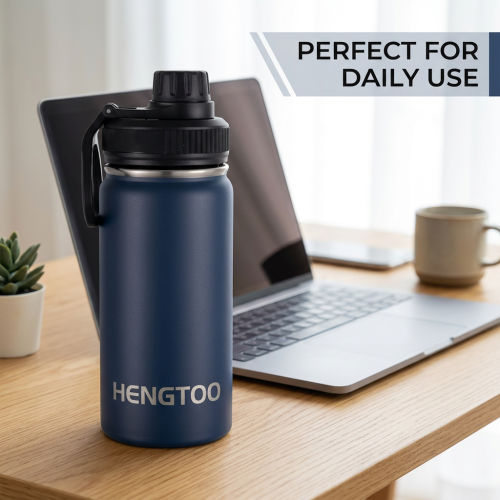 Custom Logo Stainless Steel Insulated Sports Water Bottle 12oz Wide Mouth Vacuum Flask Cleaning Brush Hot Water Safe for Hiking