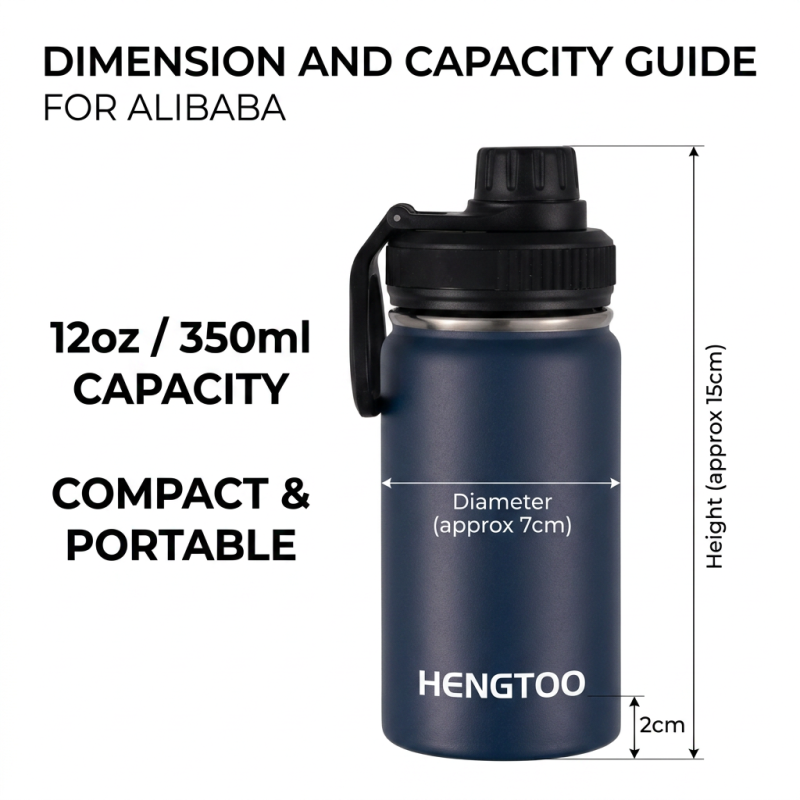 Custom Logo Stainless Steel Insulated Sports Water Bottle 12oz Wide Mouth Vacuum Flask Cleaning Brush Hot Water Safe for Hiking
