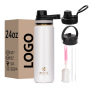Custom Gym Water Cup Bottle Leak-Proof Double-Walled Insulation 304 Stainless Steel Straw Spout Lid Stainless Steel Tumblers