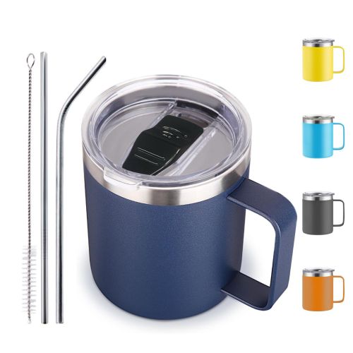 12oz Insulated Leakproof Coffee Mug with Straw Lid Double Wall Vacuum Stainless Steel Travel Tumbler Cup with Handle Reusable