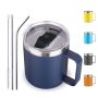 12oz Insulated Leakproof Coffee Mug with Straw Lid Double Wall Vacuum Stainless Steel Travel Tumbler Cup with Handle Reusable