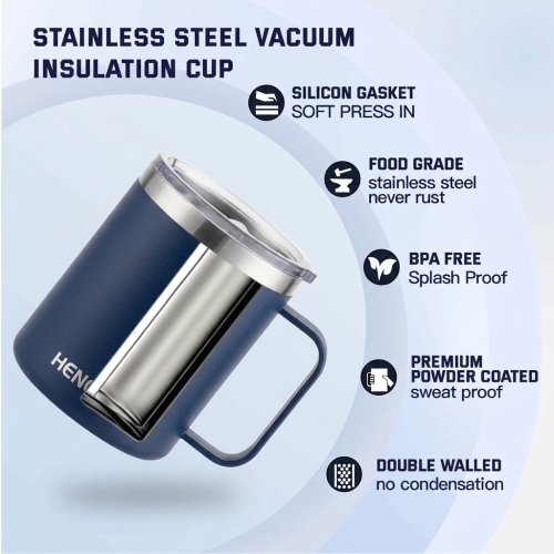 12oz 304 Stainless Steel Coffee Mug, BPA Free Vacuum Insulated Cup with Handle, 6-12 Hours Warm Keeping for Business Gift