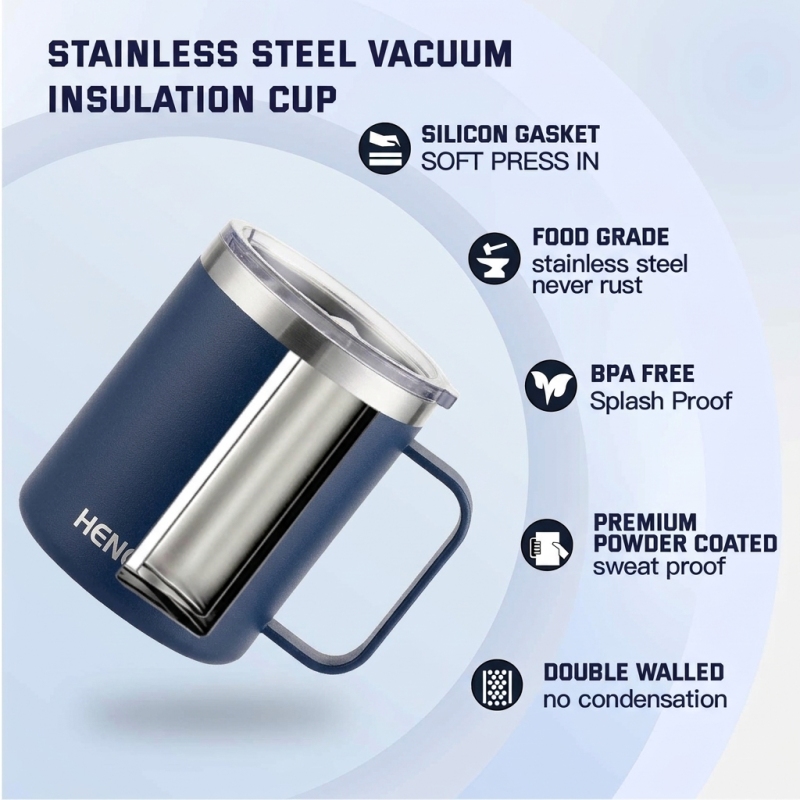 12oz 304 Stainless Steel Coffee Mug, BPA Free Vacuum Insulated Cup with Handle, 6-12 Hours Warm Keeping for Business Gift