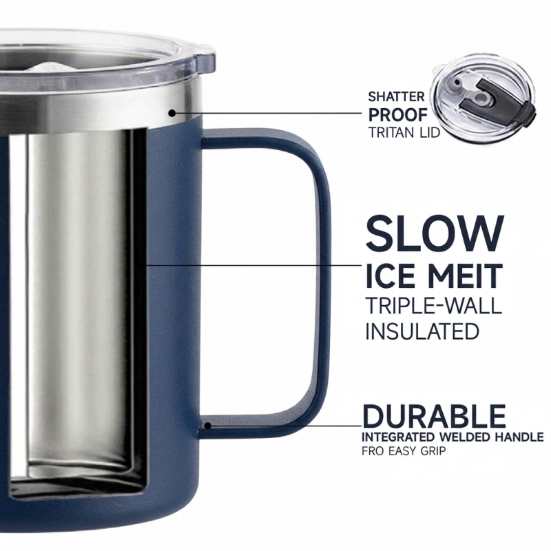 12oz 304 Stainless Steel Coffee Mug, BPA Free Vacuum Insulated Cup with Handle, 6-12 Hours Warm Keeping for Business Gift