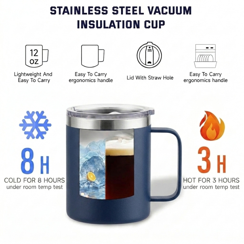 12oz 304 Stainless Steel Coffee Mug, BPA Free Vacuum Insulated Cup with Handle, 6-12 Hours Warm Keeping for Business Gift