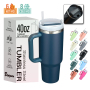 Bulk 40oz Insulated Travel Mug with Soft Grip Handle, Private Label 40 oz Tumbler Manufacturer, Custom Logo FlowState Lid Cup - HENGTOO