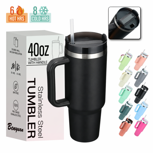 Wholesale 40oz Tumbler with Soft Grip Handle & FlowState Lid, Custom Logo Double Wall Insulated Travel Mug, OEM 40 oz Vacuum Cup Manufacturer - HENGTOO