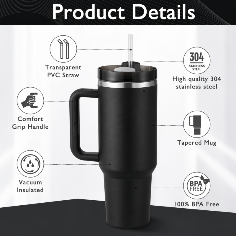 Wholesale 40oz Tumbler with Soft Grip Handle & FlowState Lid, Custom Logo Double Wall Insulated Travel Mug, OEM 40 oz Vacuum Cup Manufacturer - HENGTOO