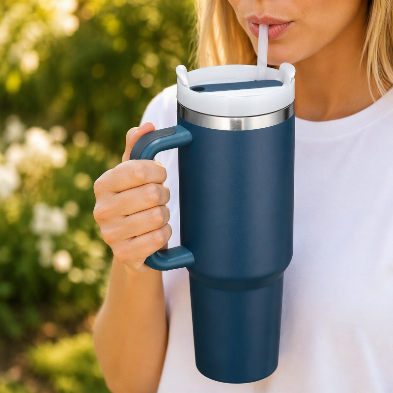 Bulk 40oz Insulated Travel Mug with Soft Grip Handle, Private Label 40 oz Tumbler Manufacturer, Custom Logo FlowState Lid Cup - HENGTOO
