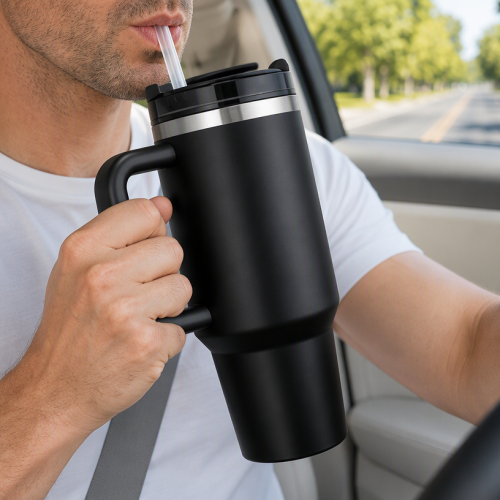 Wholesale 40oz Tumbler with Soft Grip Handle & FlowState Lid, Custom Logo Double Wall Insulated Travel Mug, OEM 40 oz Vacuum Cup Manufacturer - HENGTOO