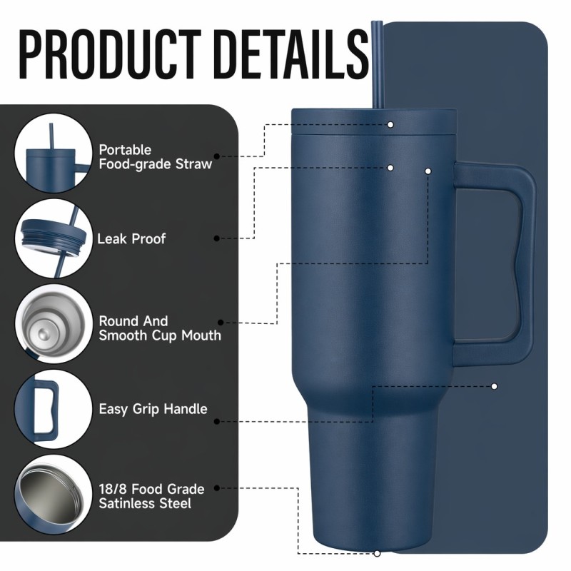 Wholesale 40oz Tumbler with Handle and Straw, Multi-Color Custom Logo Double Wall Insulated Travel Mug, 40 oz Stainless Steel Cup Manufacturer - HENGTOO