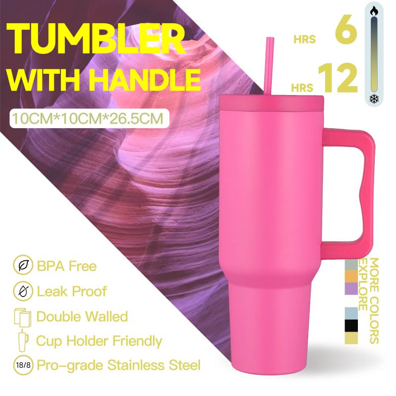 Corporate Gift 40oz Tumbler with Handle and Straw, Bulk Insulated Stainless Steel Mug for Branding, Premium 40 oz Travel Cup Factory - HENGTOO