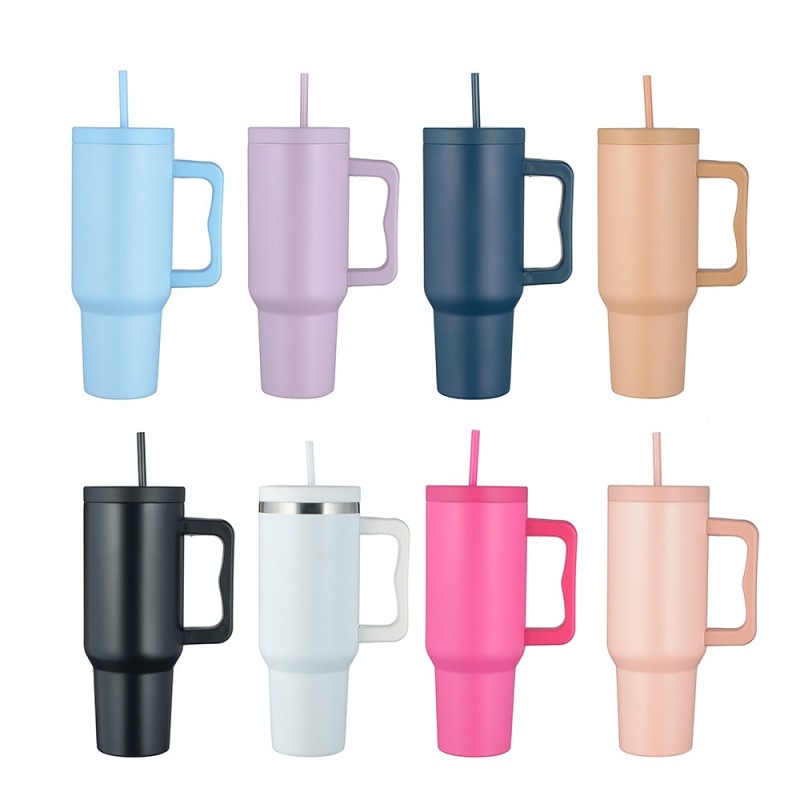 Wholesale 40oz Tumbler with Handle and Straw, Multi-Color Custom Logo Double Wall Insulated Travel Mug, 40 oz Stainless Steel Cup Manufacturer - HENGTOO