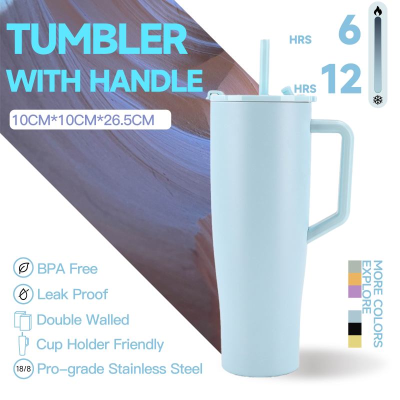 Retail-Ready 40oz Tumbler with Handle & Gift Box, 6-Color Pastel Stainless Steel Travel Mug for Branding, OEM 40 oz Insulated Cup Manufacturer - HENGTOO