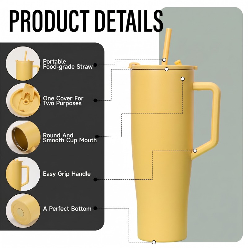 Private Label 40oz Tumbler with Handle, OEM Custom Logo Pastel Stainless Steel Travel Mug, Low MOQ 40 oz Insulated Cup Factory - HENGTOO