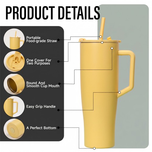 Private Label 40oz Tumbler with Handle, OEM Custom Logo Pastel Stainless Steel Travel Mug, Low MOQ 40 oz Insulated Cup Factory - HENGTOO