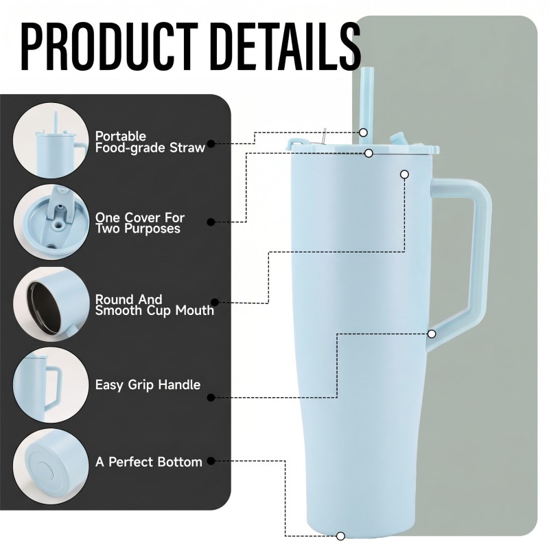 Retail-Ready 40oz Tumbler with Handle & Gift Box, 6-Color Pastel Stainless Steel Travel Mug for Branding, OEM 40 oz Insulated Cup Manufacturer - HENGTOO
