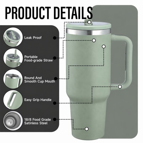 Wholesale 40oz Tumbler with Handle, Custom Logo Stainless Steel Insulated Travel Mug, Premium Spout Lid & Non-Slip Grip Factory Direct - HENGTOO