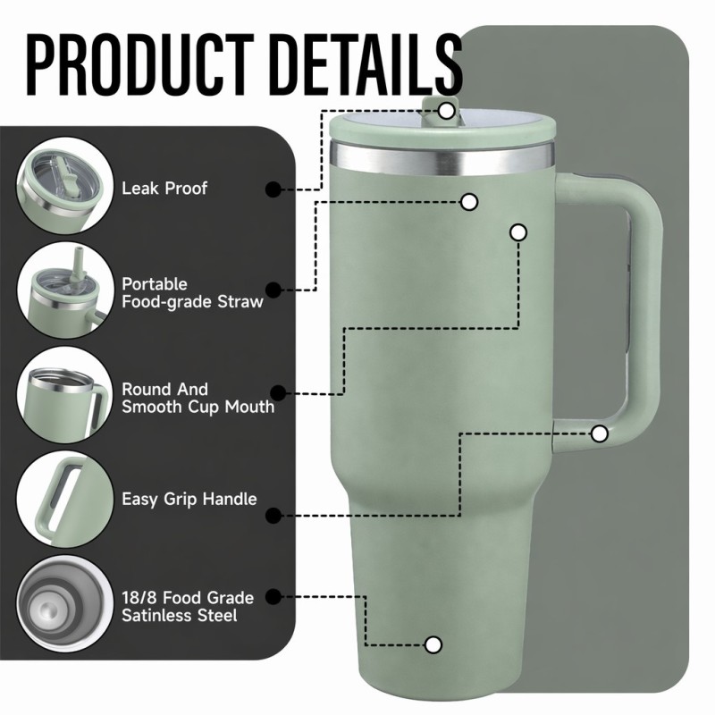 Wholesale 40oz Tumbler with Handle, Custom Logo Stainless Steel Insulated Travel Mug, Premium Spout Lid & Non-Slip Grip Factory Direct - HENGTOO
