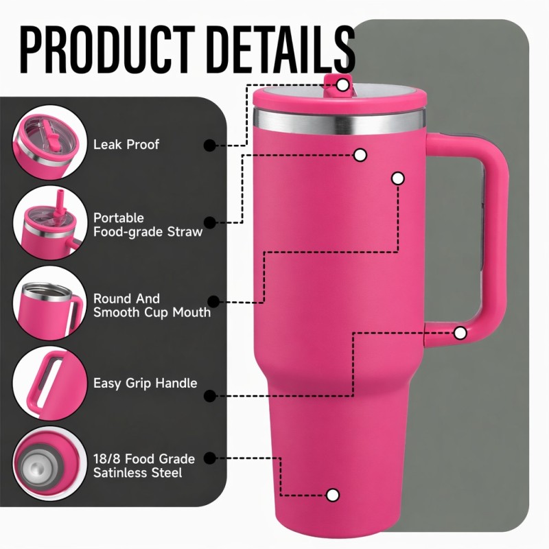 Custom 40oz Tumbler Manufacturer, OEM ODM Stainless Steel Travel Mug with Handle, Sample Available Insulated Cup Factory - HENGTOO