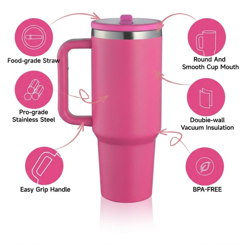 Custom 40oz Tumbler Manufacturer, OEM ODM Stainless Steel Travel Mug with Handle, Sample Available Insulated Cup Factory - HENGTOO