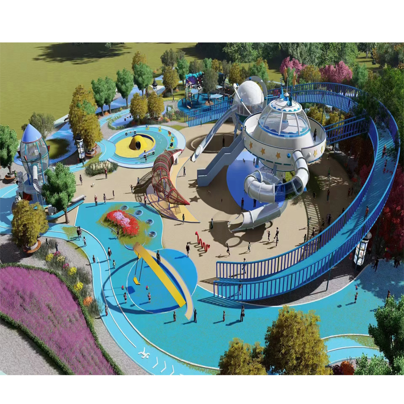 Adult & Kids Stainless Steel Slip and Slide Tube Spirals Play House with Big Playground for Amusement Park Rides