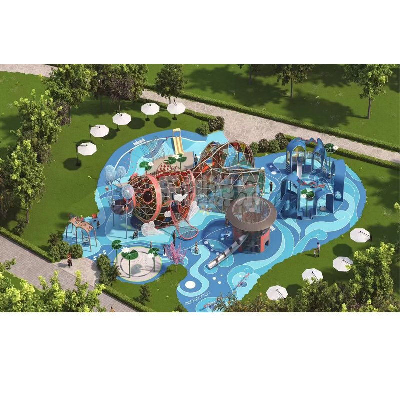 Outdoor Children's Play Set with Big Plastic Slide Fiberglass Jungle Theme Playground for Kids for Airport Play Area
