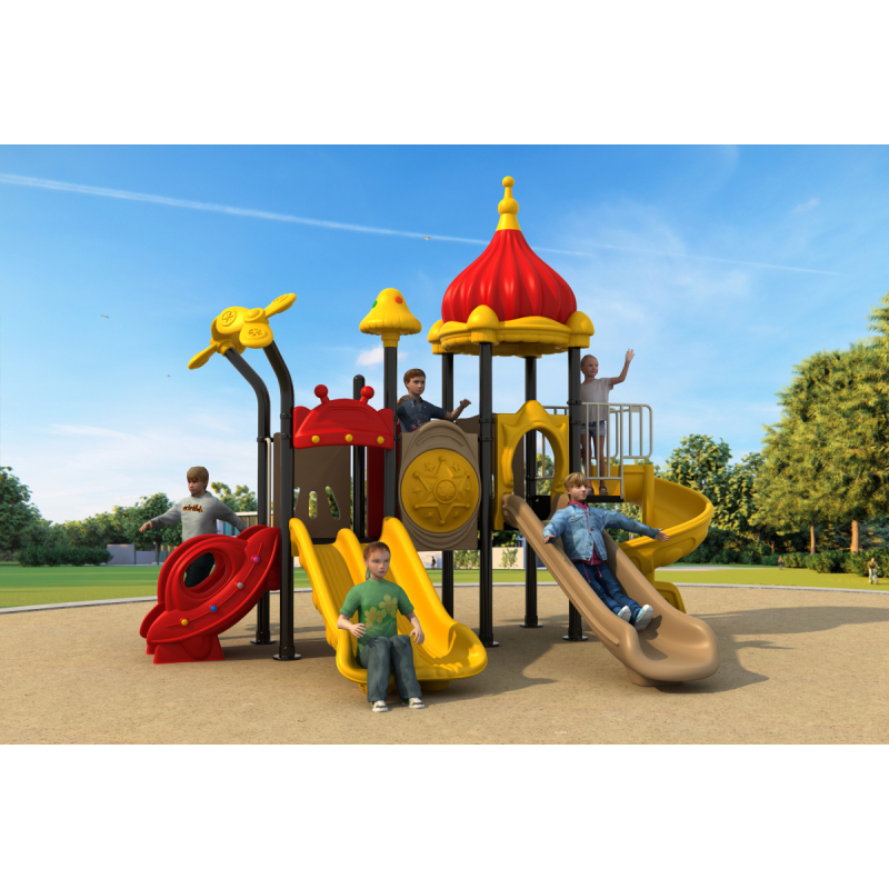 Children's Outdoor Playset: Plastic Slide, Swing, and Trampoline for Schools and Gardens