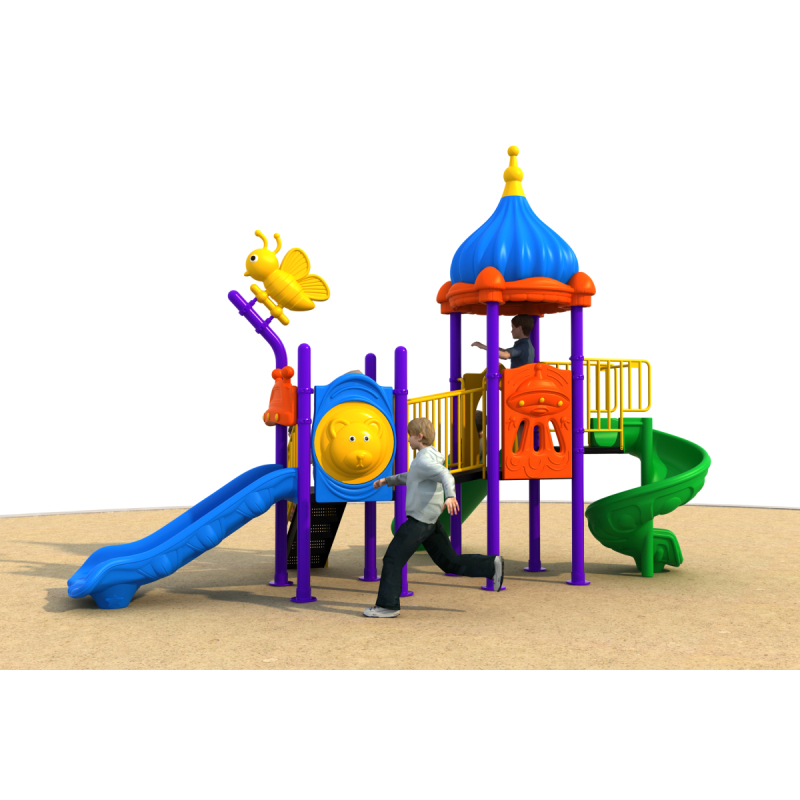 Children's Outdoor Playset: Plastic Slide, Swing, and Trampoline for Schools and Gardens