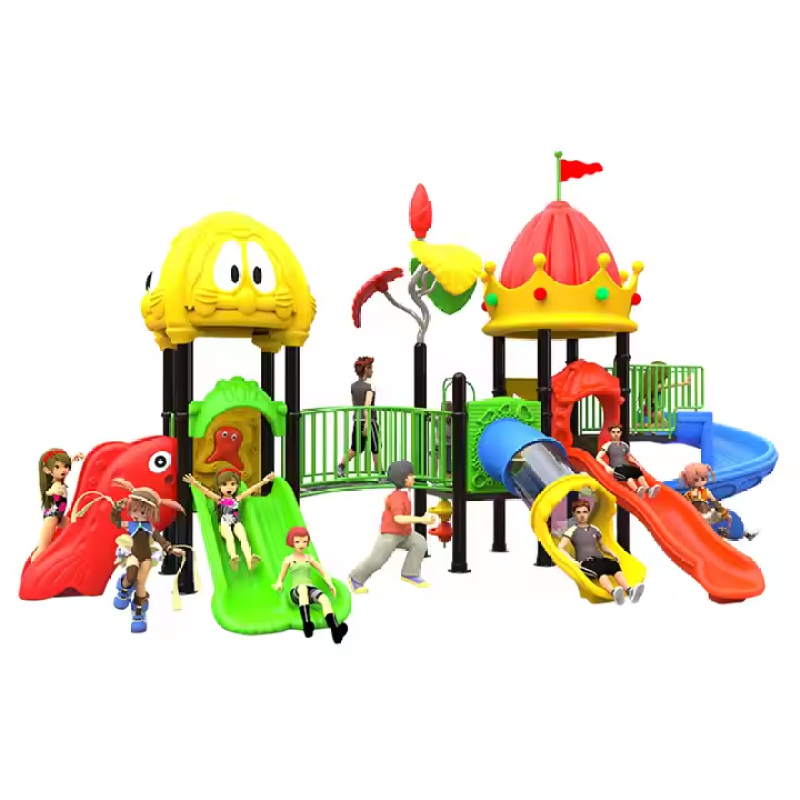 Outdoor Children's Playground with Slide, Swing, and Climbing Net, Outdoor Children's Play Area Suitable for Schools and Parks