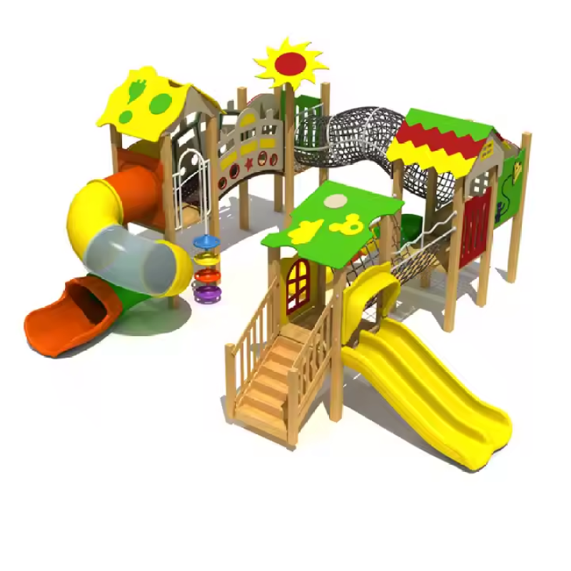 Outdoor Children's Playground with Slide, Swing, and Climbing Net, Outdoor Children's Play Area Suitable for Schools and Parks