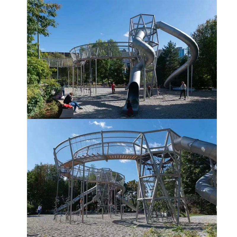 Customized Stainless Steel Slide with PE Wooden Outdoor Playground Amusement Equipment
