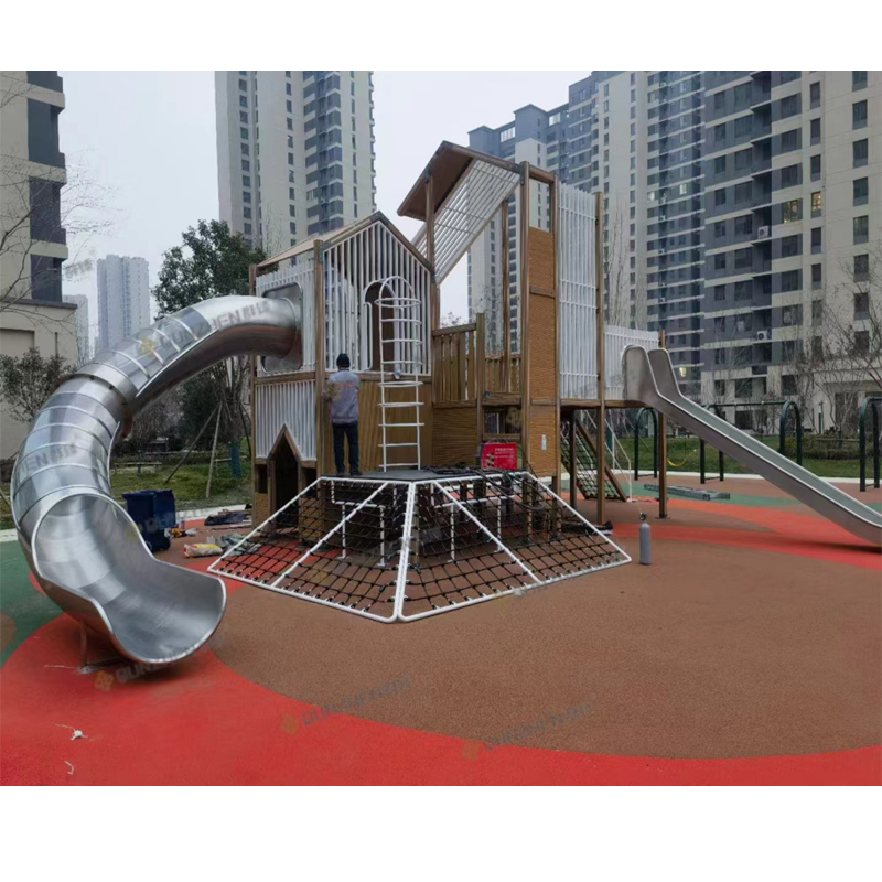 Customized Stainless Steel Slide with PE Wooden Outdoor Playground Amusement Equipment