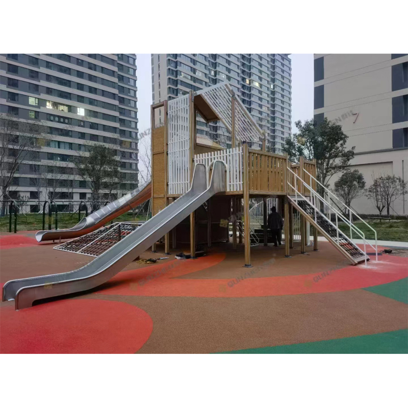 Customized Stainless Steel Slide with PE Wooden Outdoor Playground Amusement Equipment