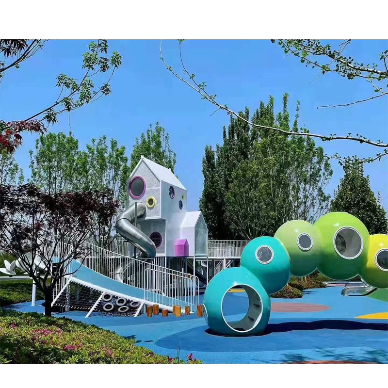Design Product Amusement Equipment  Large Outdoor Stainless Steel Combination Slide Outside Play Kids Play Area