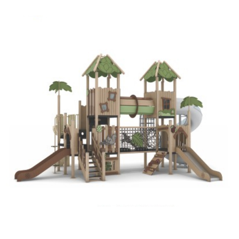 New Design Tree House Children Outdoor Playground Equipment Theme Park Obstacle Preschool Outdoor Plastic Slide Playground Set
