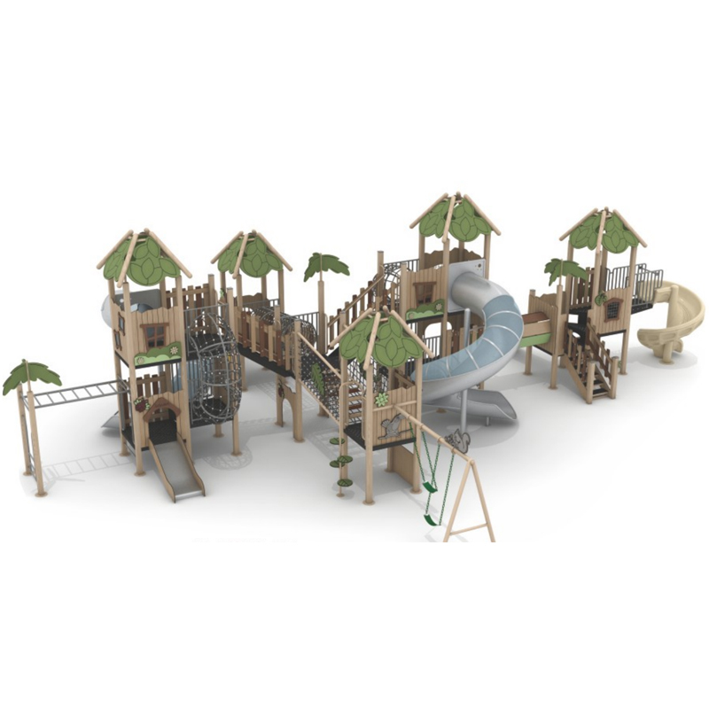 New Design Tree House Children Outdoor Playground Equipment Theme Park Obstacle Preschool Outdoor Plastic Slide Playground Set