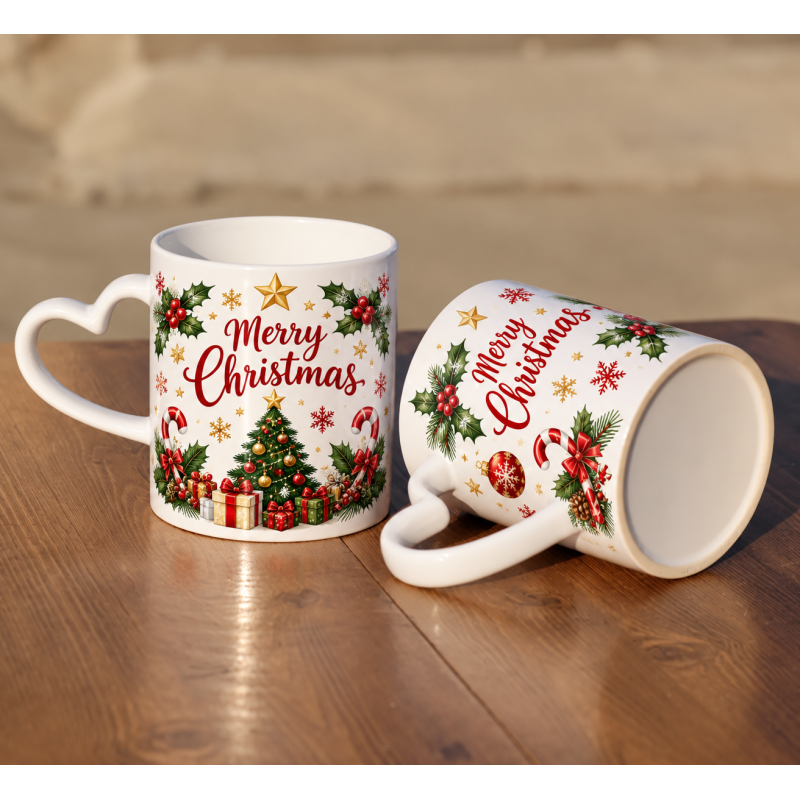 Personalized Heart Handle Ceramic Mug - Custom Stoneware Gift