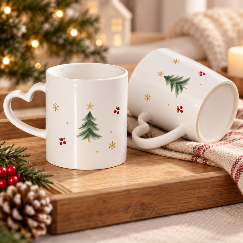 Personalized Heart Handle Ceramic Mug - Custom Stoneware Gift
