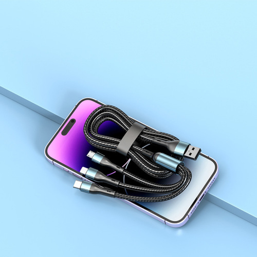120W PD 2-in-3 Fast Charging Braided Data Cable Type-C Lightning Micro USB Multi Charging Cord