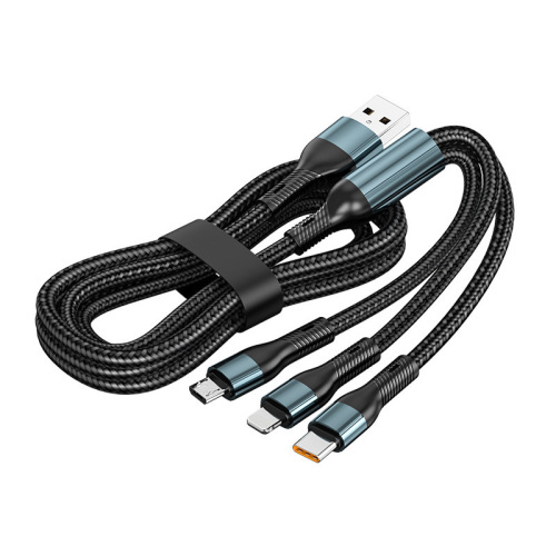 120W PD 2-in-3 Fast Charging Braided Data Cable Type-C Lightning Micro USB Multi Charging Cord